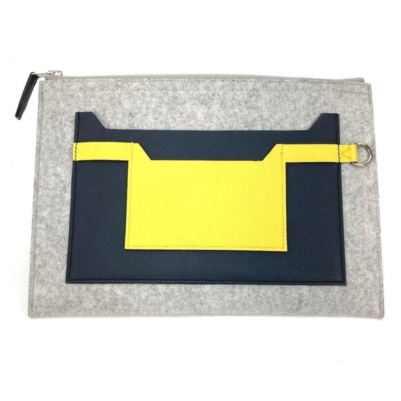 HERMES Pouch To Doo 29 Cluch Bag Clutch bag felt / Epsom Gray x Yellow - Picture 1 of 10